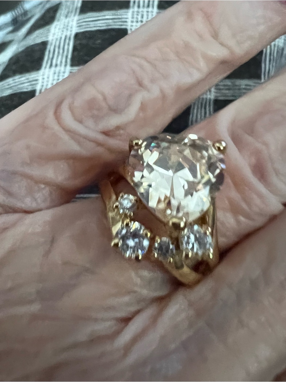 Gold Heart-Cut Clear Stone Cocktail Ring - Women Jewelry